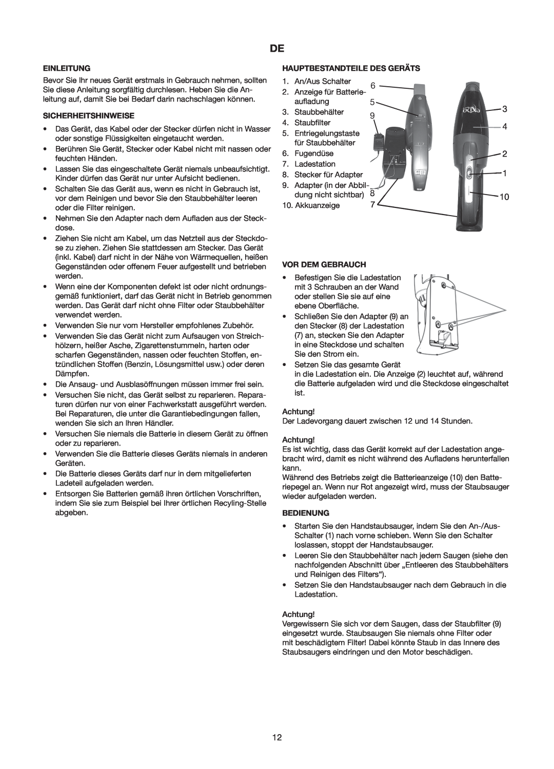 Melissa 240-112/113 manual Einleitung, Sicherheitshinweise, Hauptbestandteile Des Geräts 