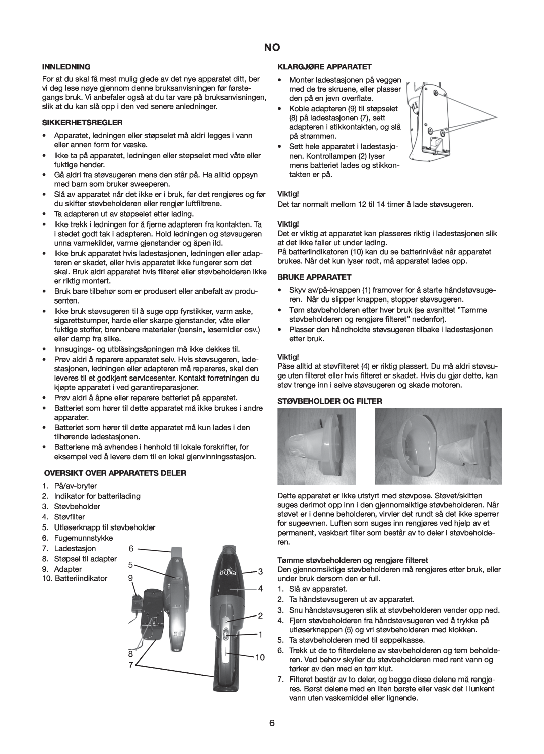 Melissa 240-112/113 manual Innledning, Sikkerhetsregler, Oversikt Over Apparatets Deler 