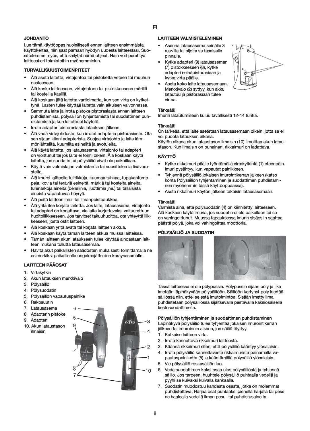 Melissa 240-112/113 manual Johdanto, Turvallisuustoimenpiteet, Laitteen Pääosat 