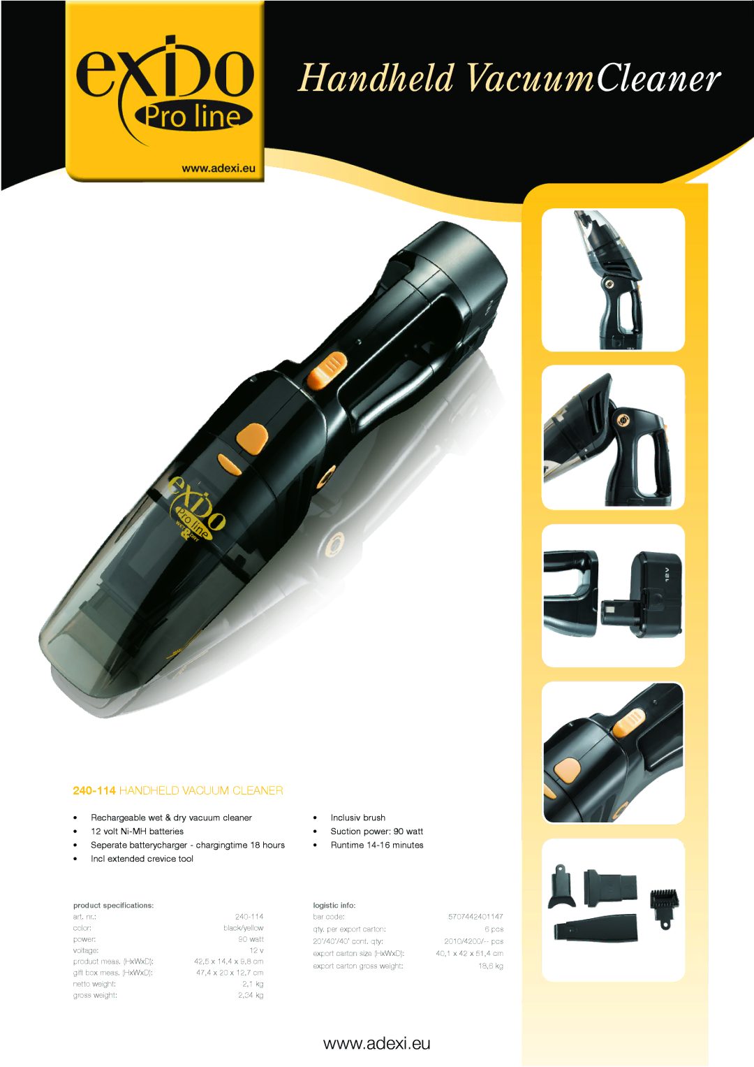 Melissa specifications Handheld VacuumCleaner, 240-114Handheld vacuum cleaner 