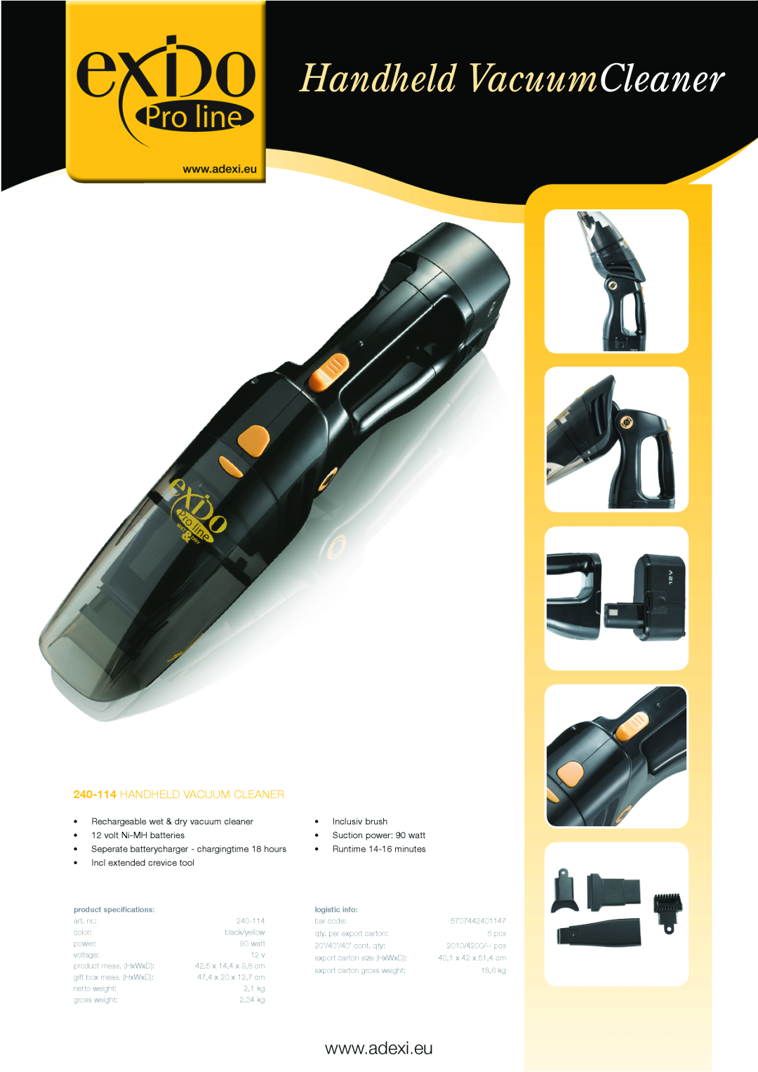 Melissa 240-114 specifications Handheld VacuumCleaner, Handheld vacuum cleaner 