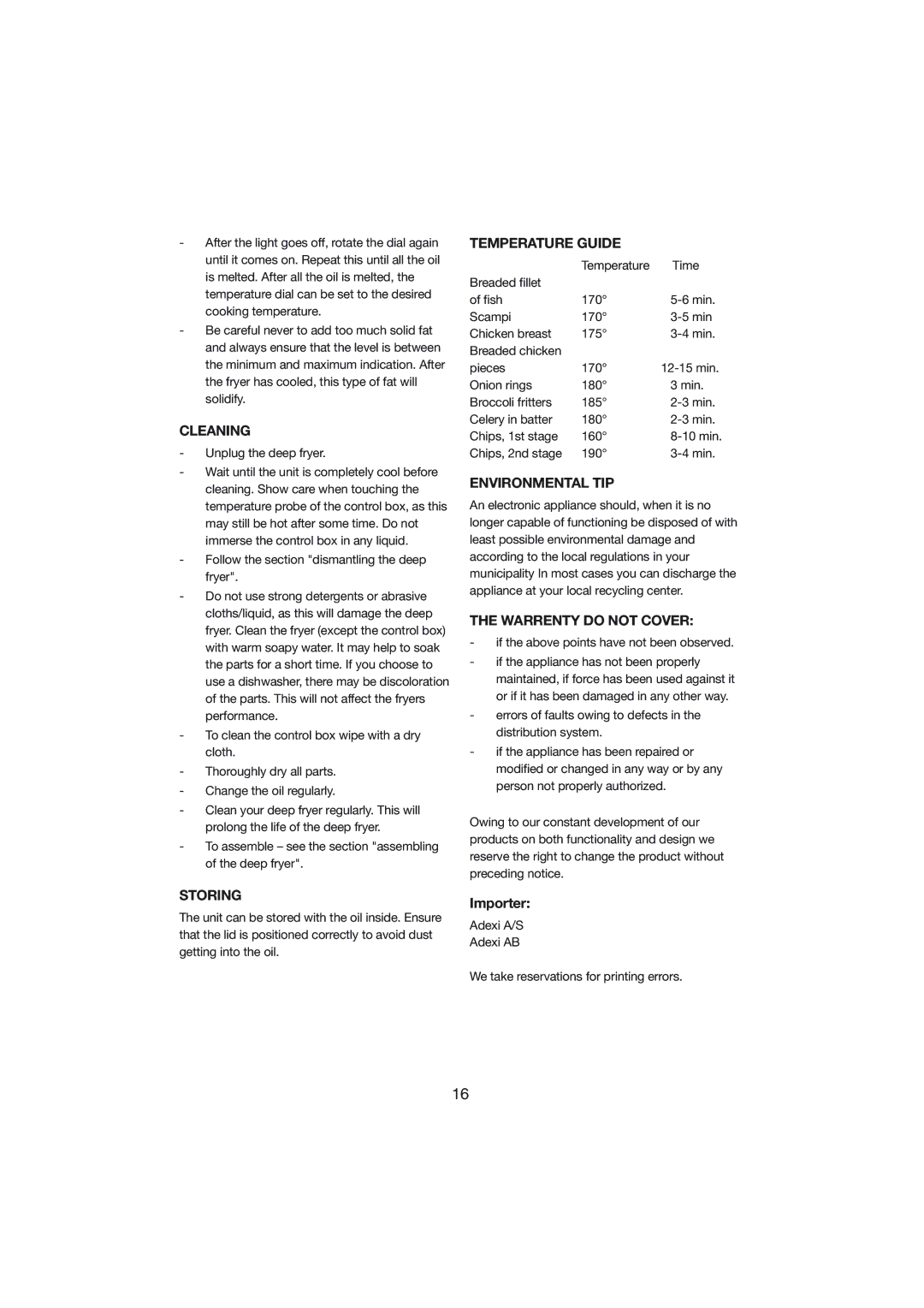 Melissa 243-009 manual Cleaning, Storing, Temperature Guide, Environmental TIP, Warrenty do not Cover 