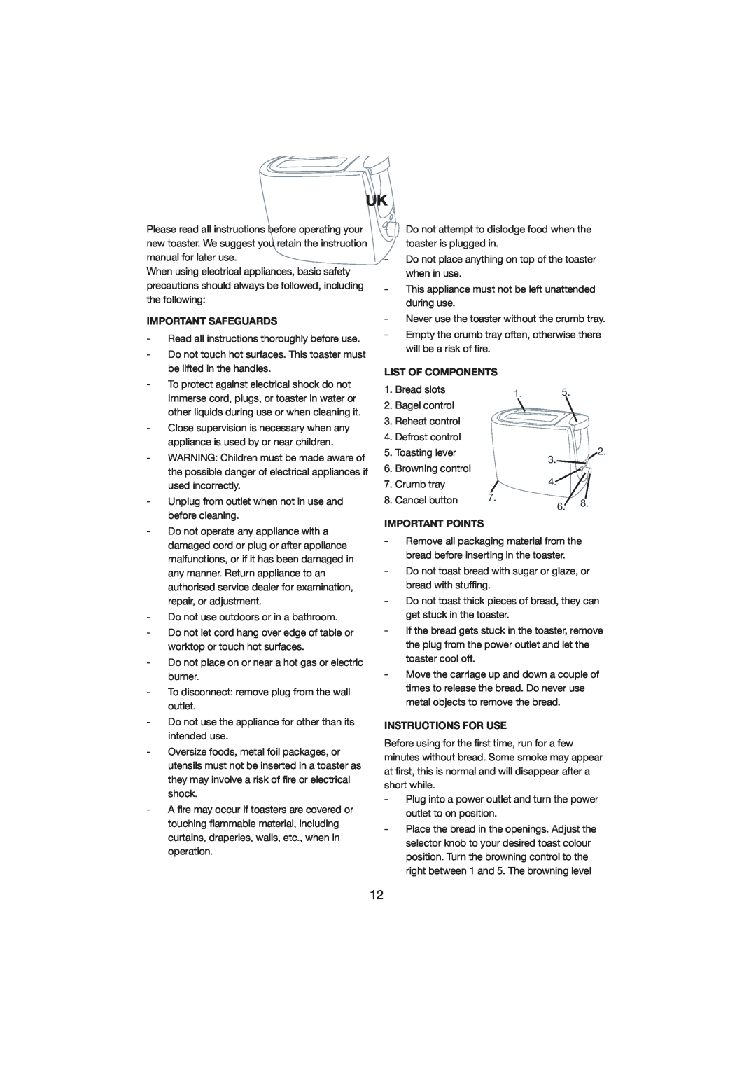 Melissa 243-011 manual Important Safeguards, List Of Components, Important Points, Instructions For Use 