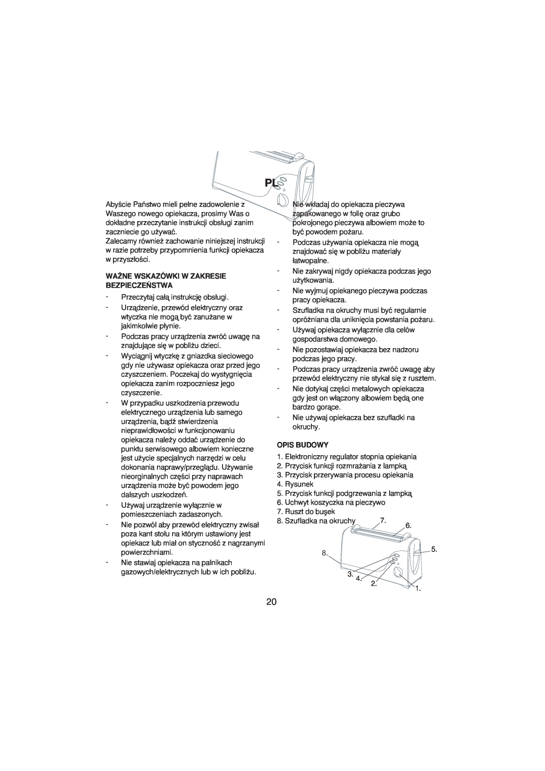 Melissa 243-012 manual Wa˚Ne Wskazówki W Zakresie Bezpiecze¡Stwa, Opis Budowy 