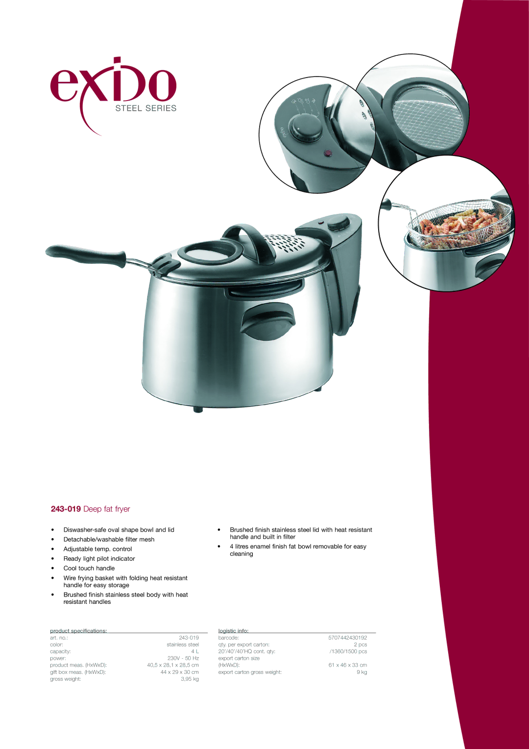 Melissa specifications Steel Series, 243-019Deep fat fryer 