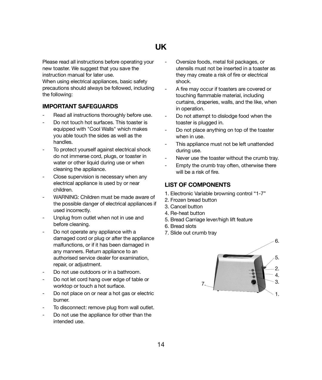 Melissa 243-023/034 manual Important Safeguards, List of Components 