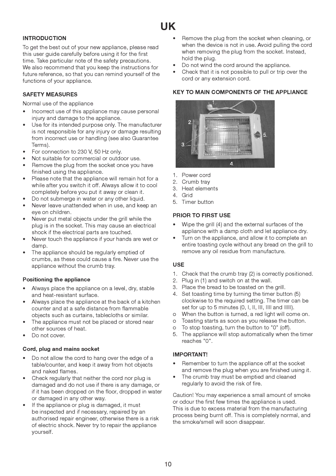 Melissa 243-035/037 manual Introduction, Safety Measures, KEY to Main Components of the Appliance, Prior to First USE, Use 