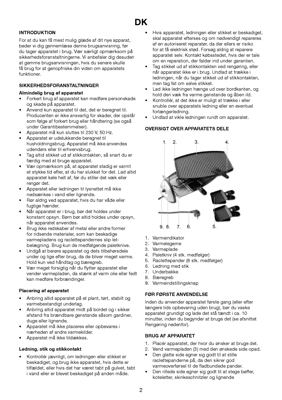 Melissa 243-045 manual Introduktion, Sikkerhedsforanstaltninger, Almindelig brug af apparatet, Placering af apparatet 