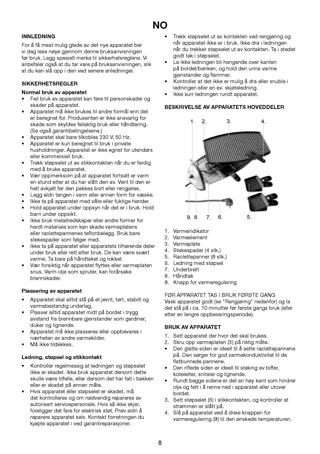 Melissa 243-045 manual Innledning, SIKKERHETSREGLER Normal bruk av apparatet, Plassering av apparatet, Bruk Av Apparatet 
