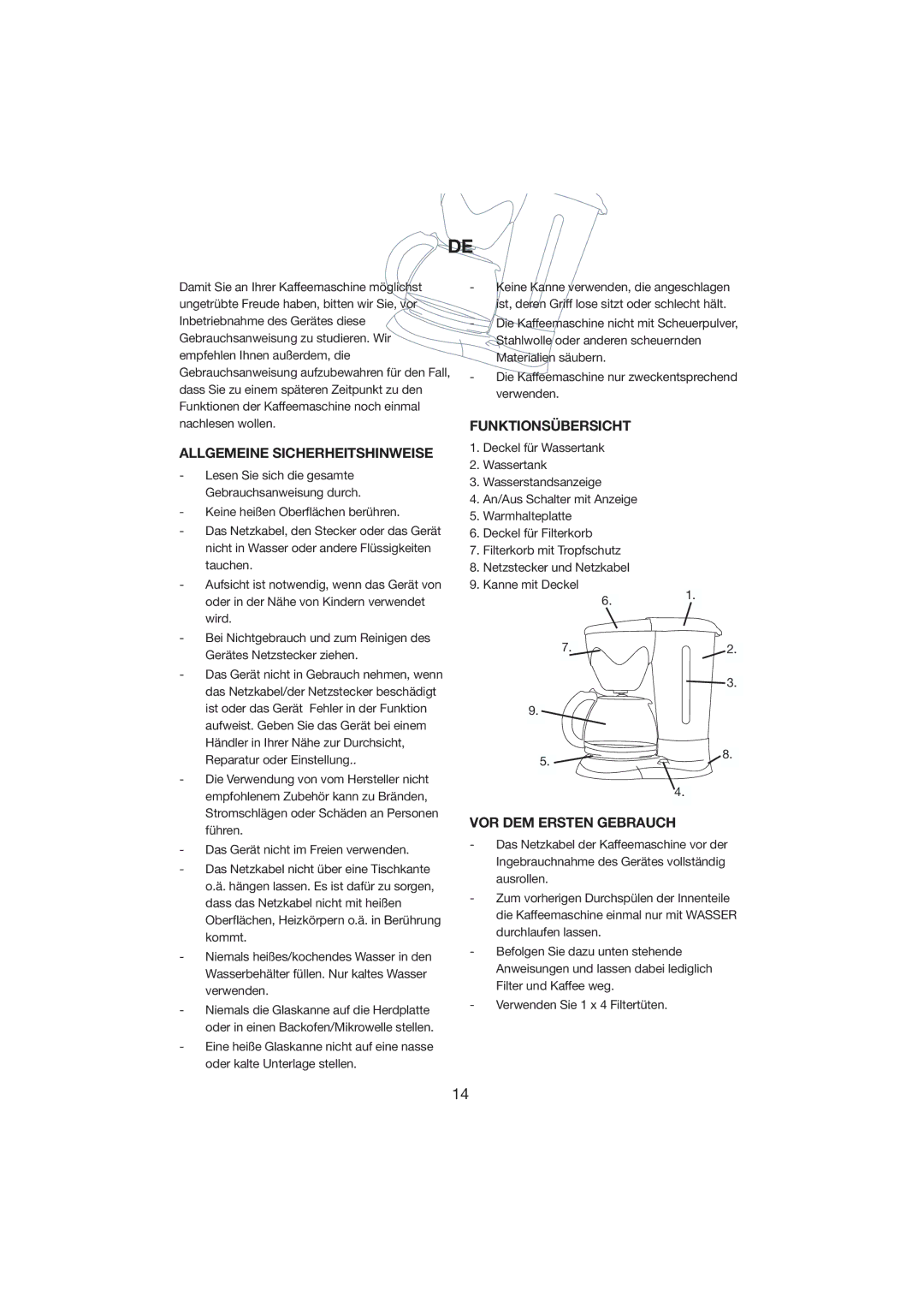 Melissa 245-009 manual Allgemeine Sicherheitshinweise, Funktionsübersicht, VOR DEM Ersten Gebrauch 