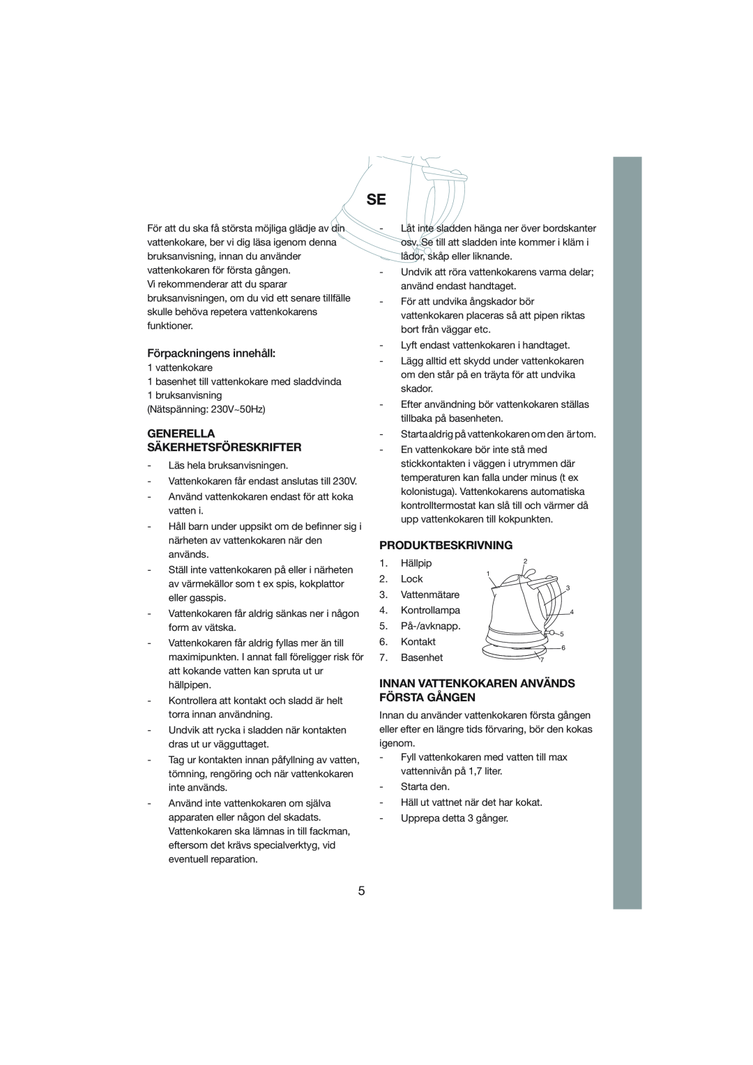 Melissa 245-014 manual Förpackningens innehåll, Generella Säkerhetsföreskrifter, Produktbeskrivning 