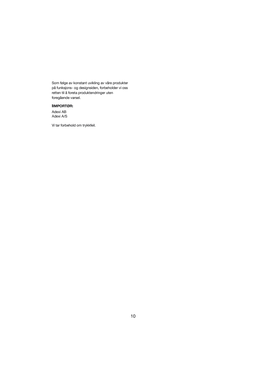 Melissa 245-015 manual Iimportør, Adexi AB Adexi A/S Vi tar forbehold om trykkfeil 