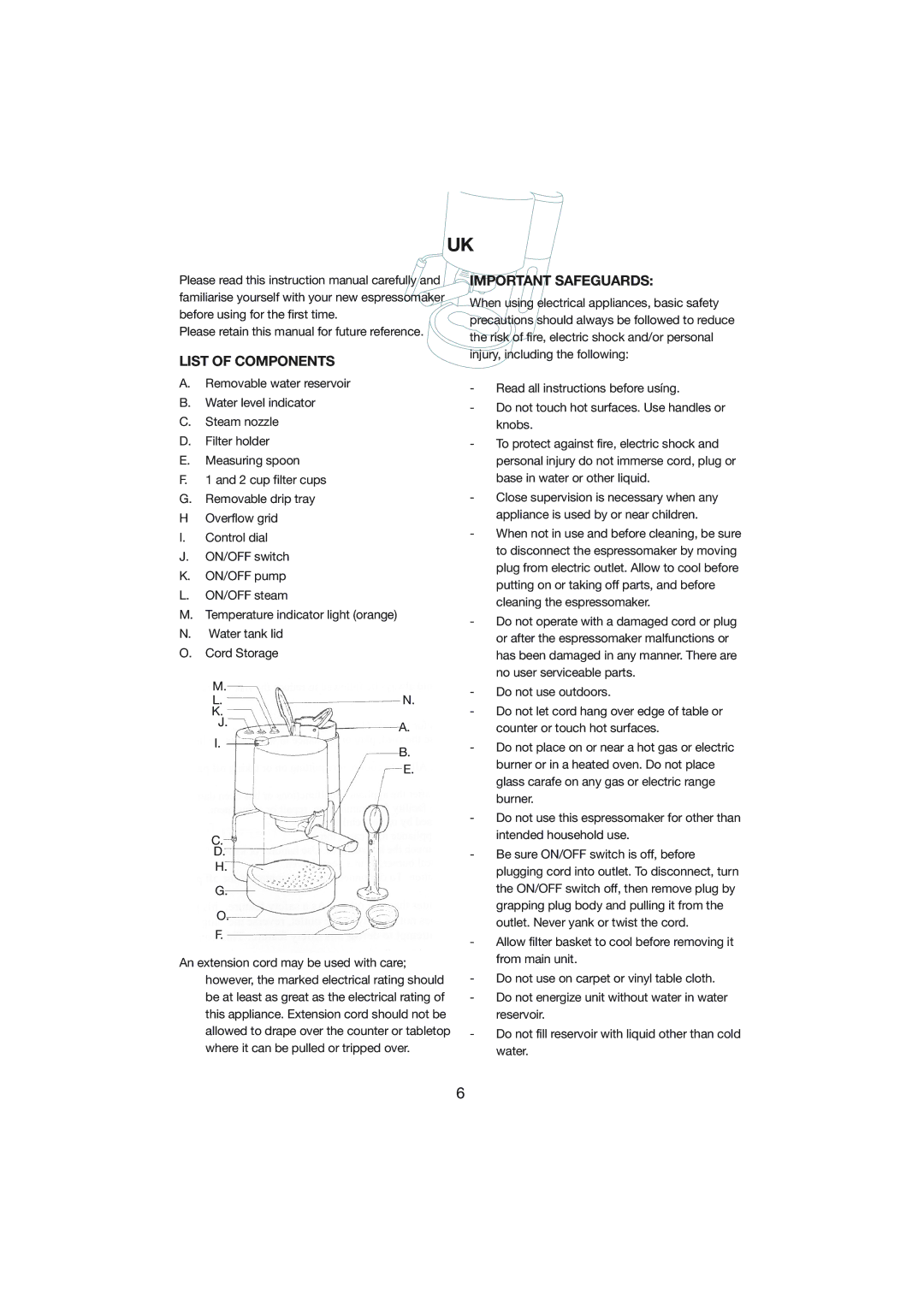 Melissa 245-017 manual List of Components, Important Safeguards 