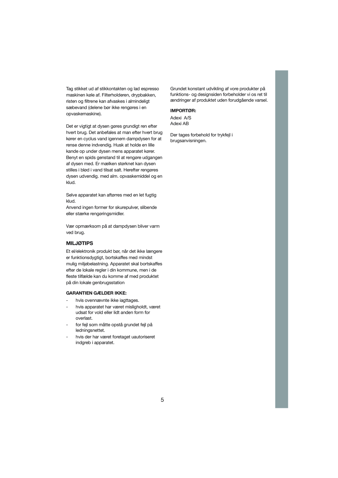 Melissa 245-017 manual Miljøtips, Garantien Gælder Ikke, Importør 