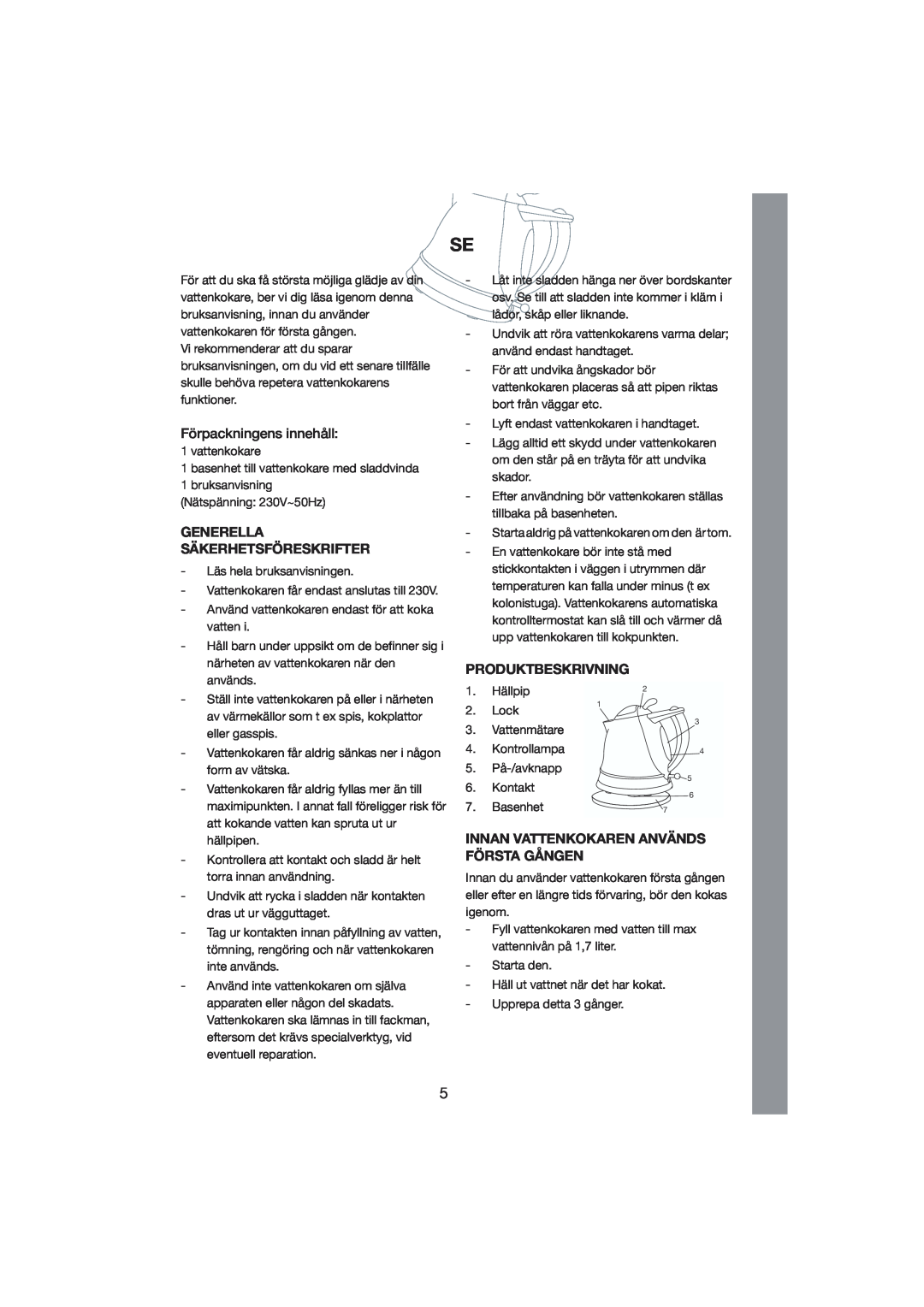Melissa 245-018 manual Förpackningens innehåll, Generella Säkerhetsföreskrifter, Produktbeskrivning 