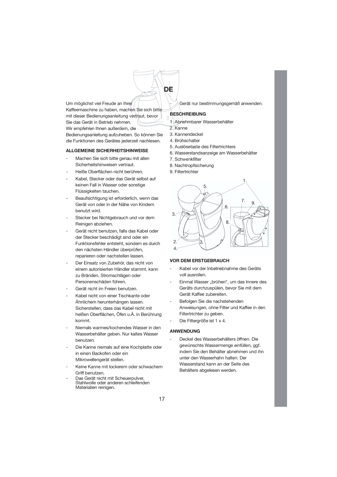 Melissa 245-021 manual Allgemeine Sicherheitshinweise, Beschreibung, VOR DEM Erstgebrauch, Anwendung 