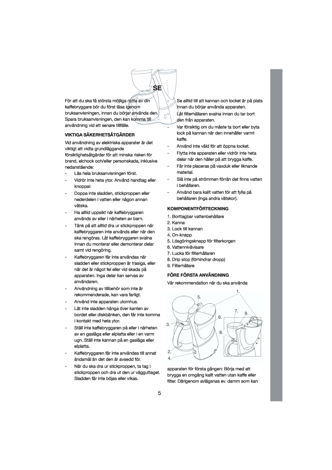 Melissa 245-022 manual Viktiga Säkerhetsåtgärder, Komponentförteckning, Före Första Användning 