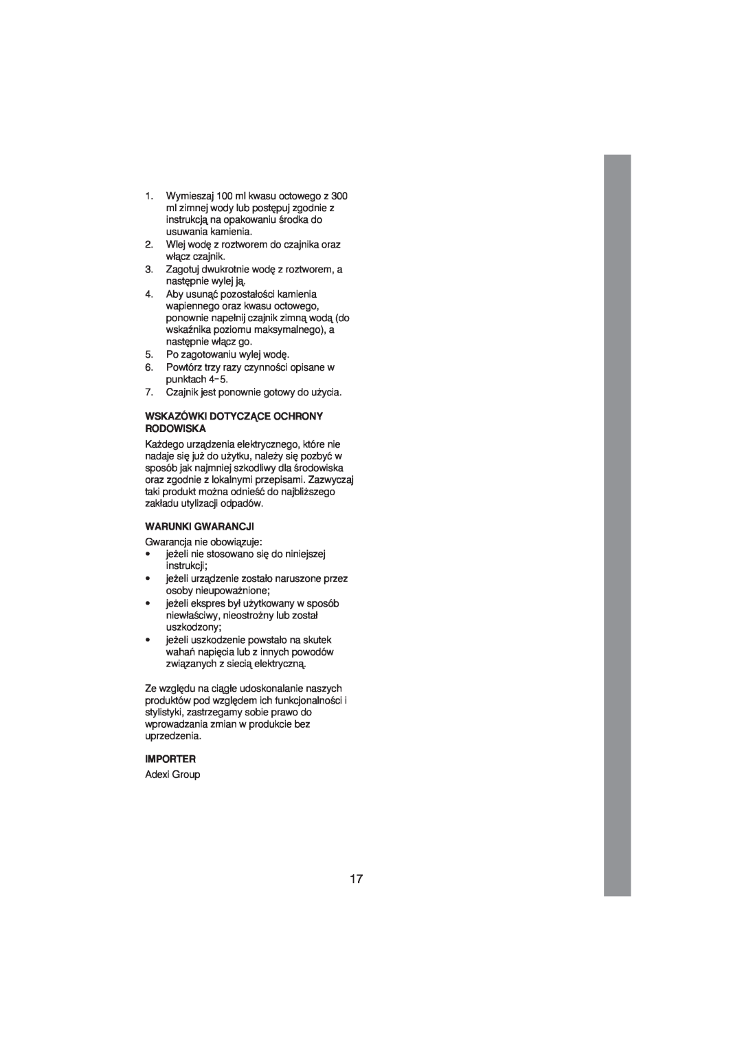 Melissa 245-029 manual Wskazówki Dotyczñce Ochrony Rodowiska, Warunki Gwarancji, Importer 