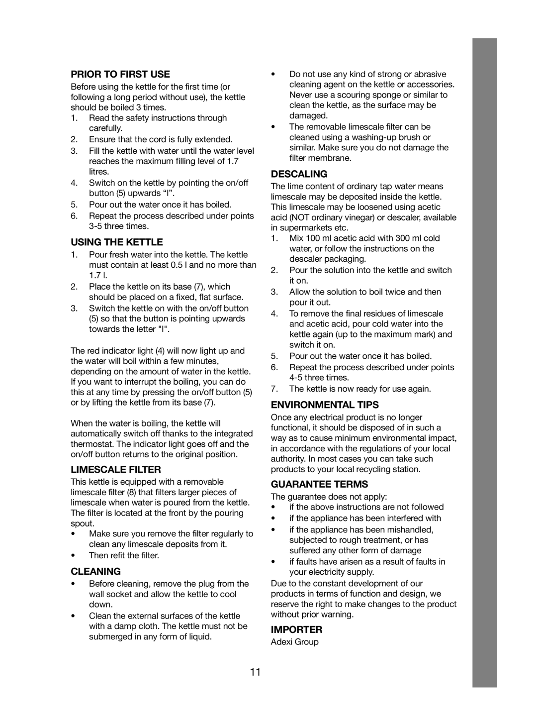 Melissa 245-029/041 manual Prior to First USE, Using the Kettle, Limescale Filter, Cleaning, Descaling, Environmental Tips 