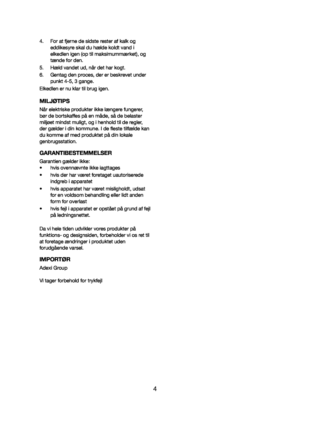 Melissa 245-031 manual Miljøtips, Garantibestemmelser, Importør 
