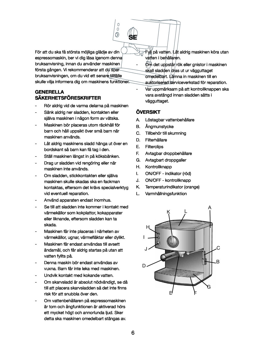 Melissa 245-032 manual Generella Säkerhetsföreskrifter, Översikt 