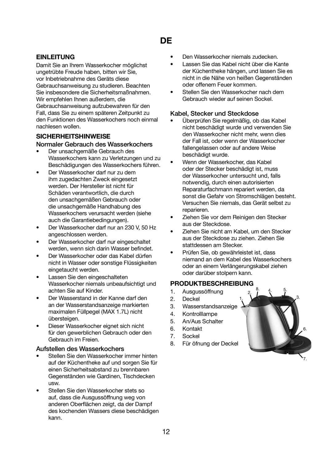 Melissa 245-035 manual Einleitung, Sicherheitshinweise, Produktbeschreibung 