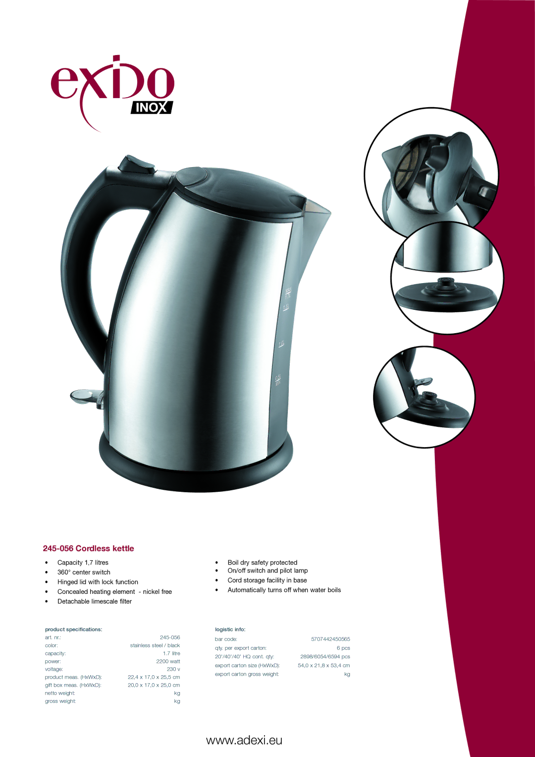 Melissa 245-056 specifications Cordless kettle 