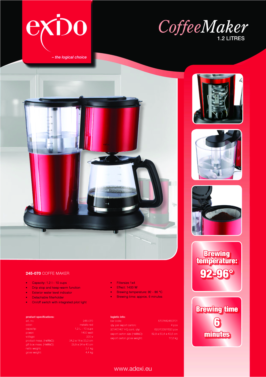 Melissa specifications CoffeeMaker, Litres, 245-070Coffe maker 