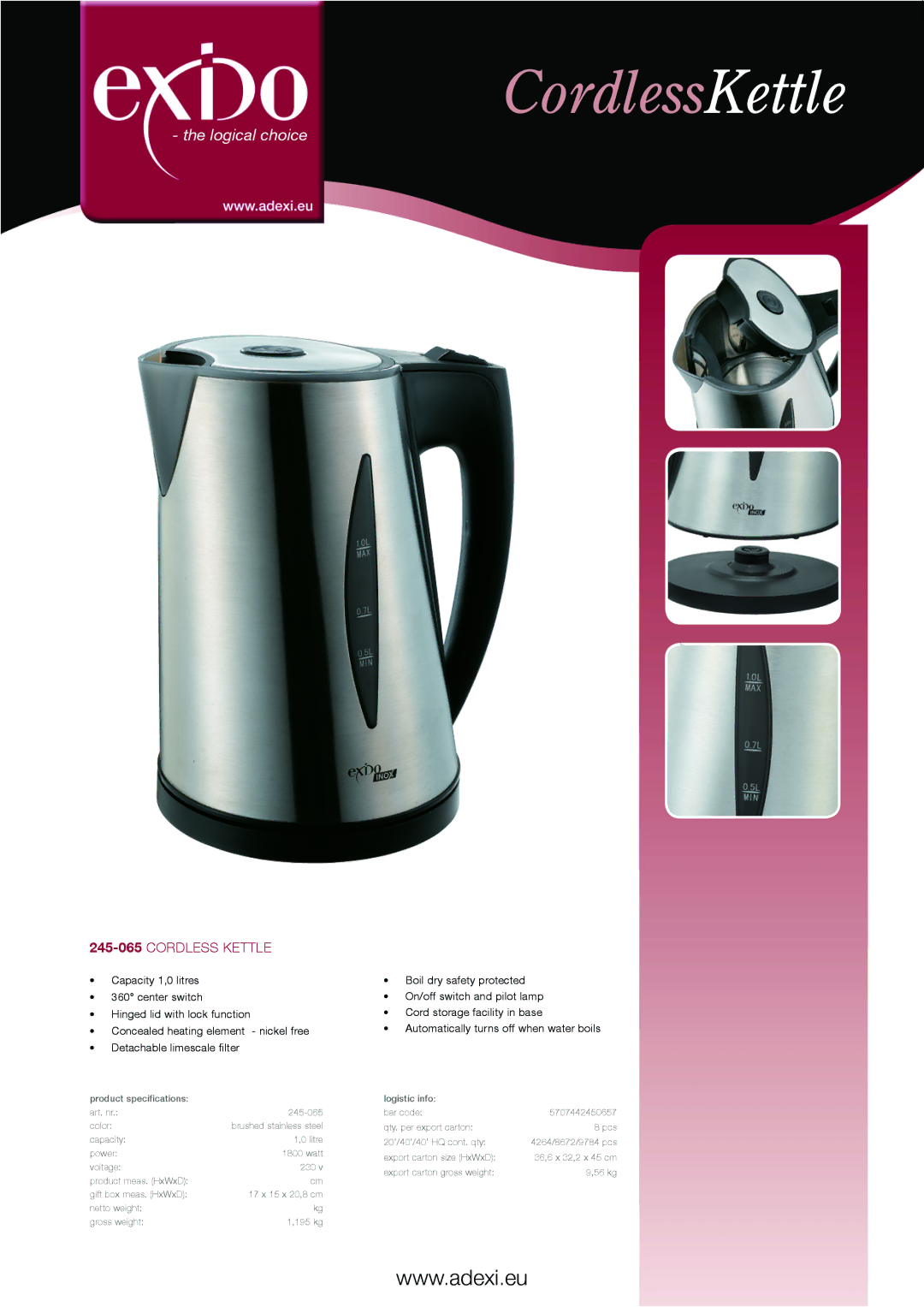 Melissa 245065 specifications CordlessKettle, Logical choice, 245-065Cordless kettle 