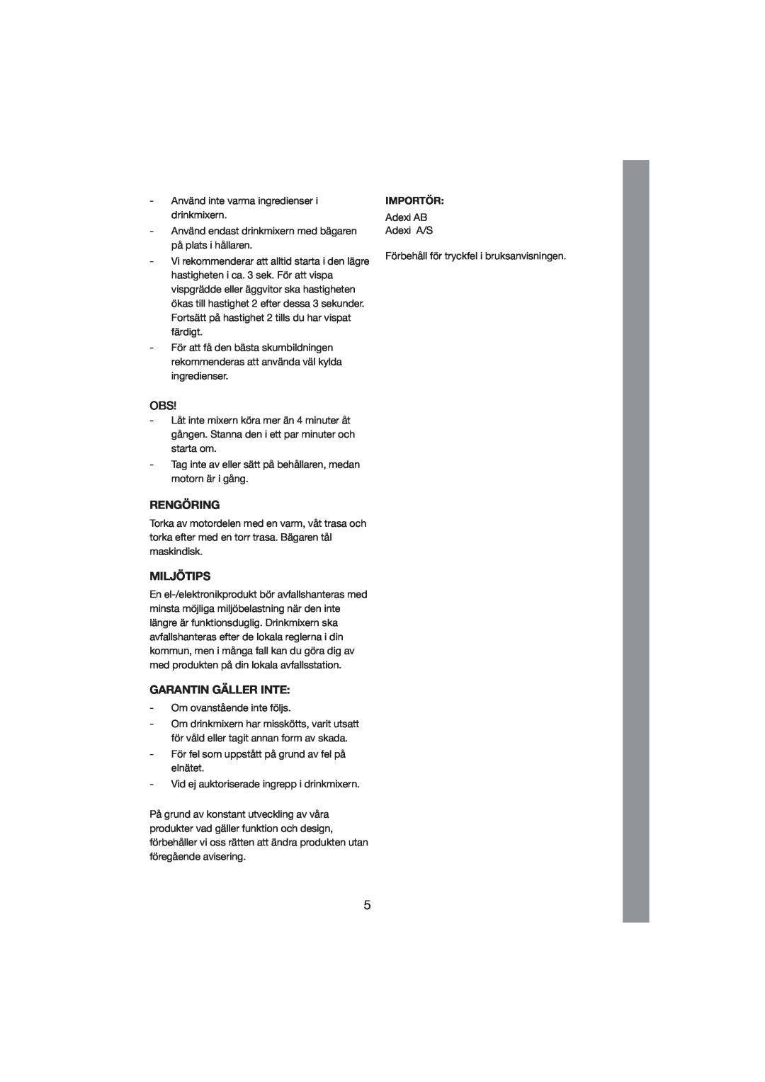 Melissa 246-002 manual Rengöring, Miljötips, Garantin Gäller Inte, Importör 