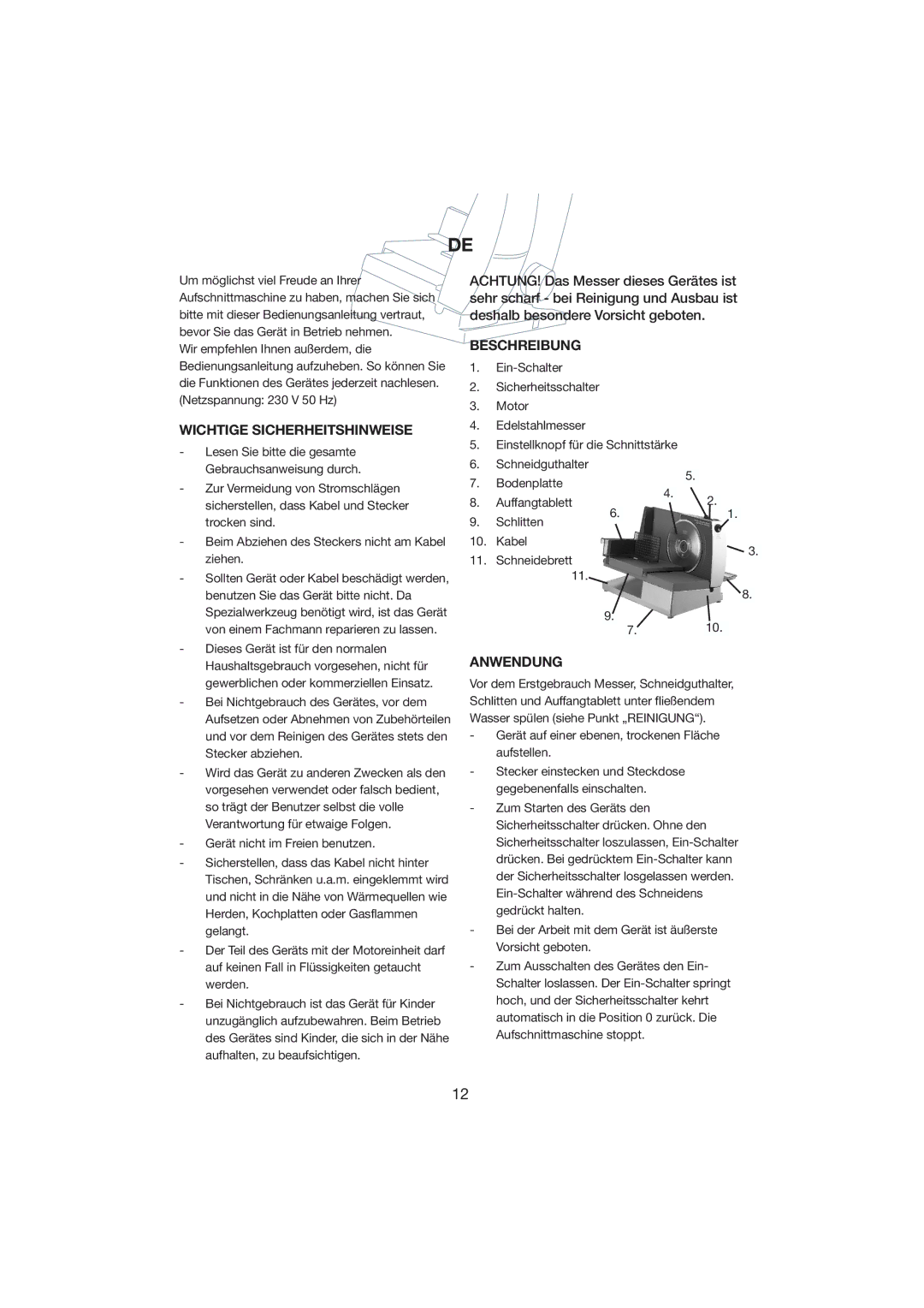 Melissa 246-006 manual Wichtige Sicherheitshinweise, Beschreibung, Anwendung 