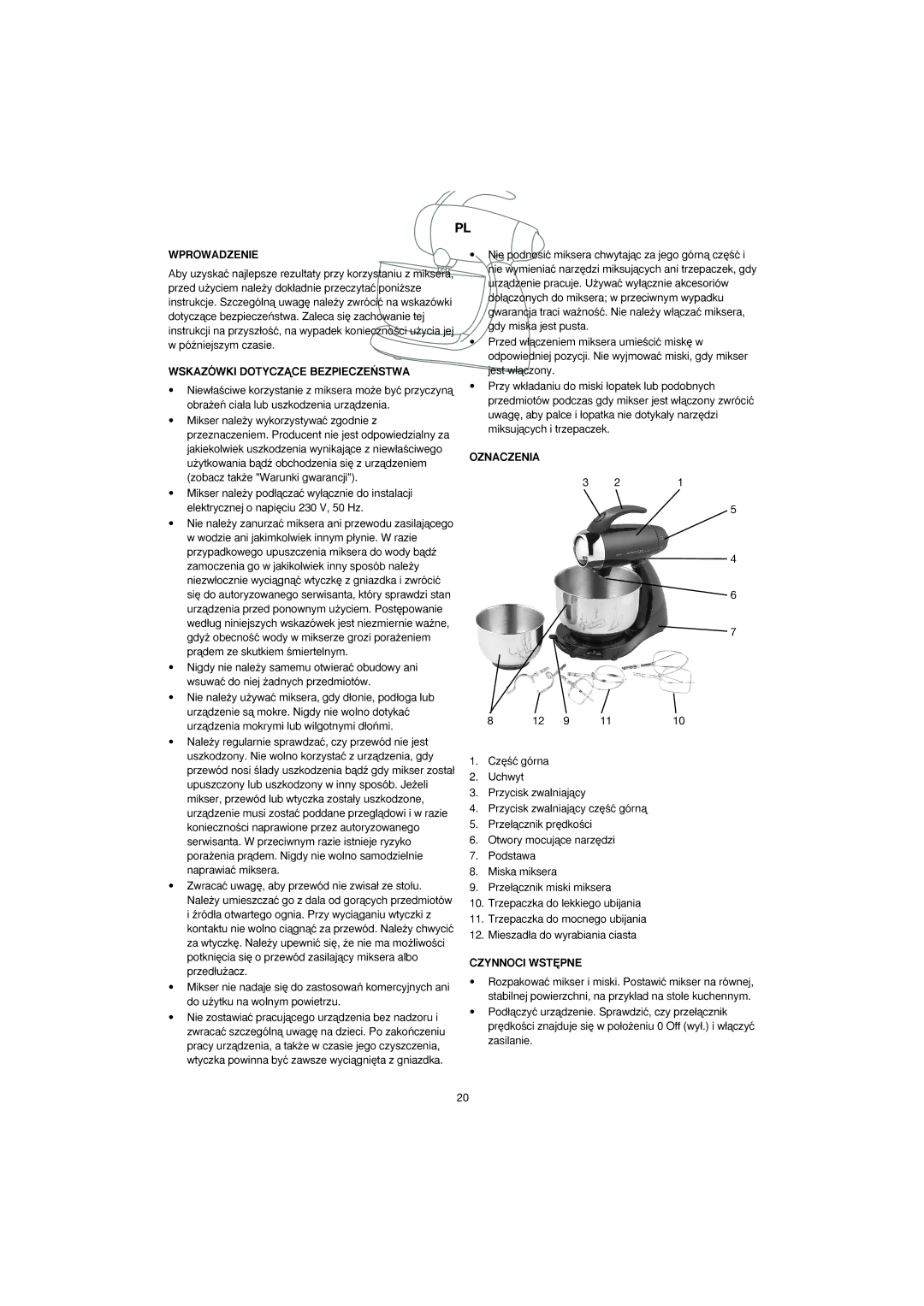 Melissa 246-009 manual Wprowadzenie, Wskazówki Dotyczñce BEZPIECZE¡STWA, Oznaczenia, Czynnoci WST¢PNE 