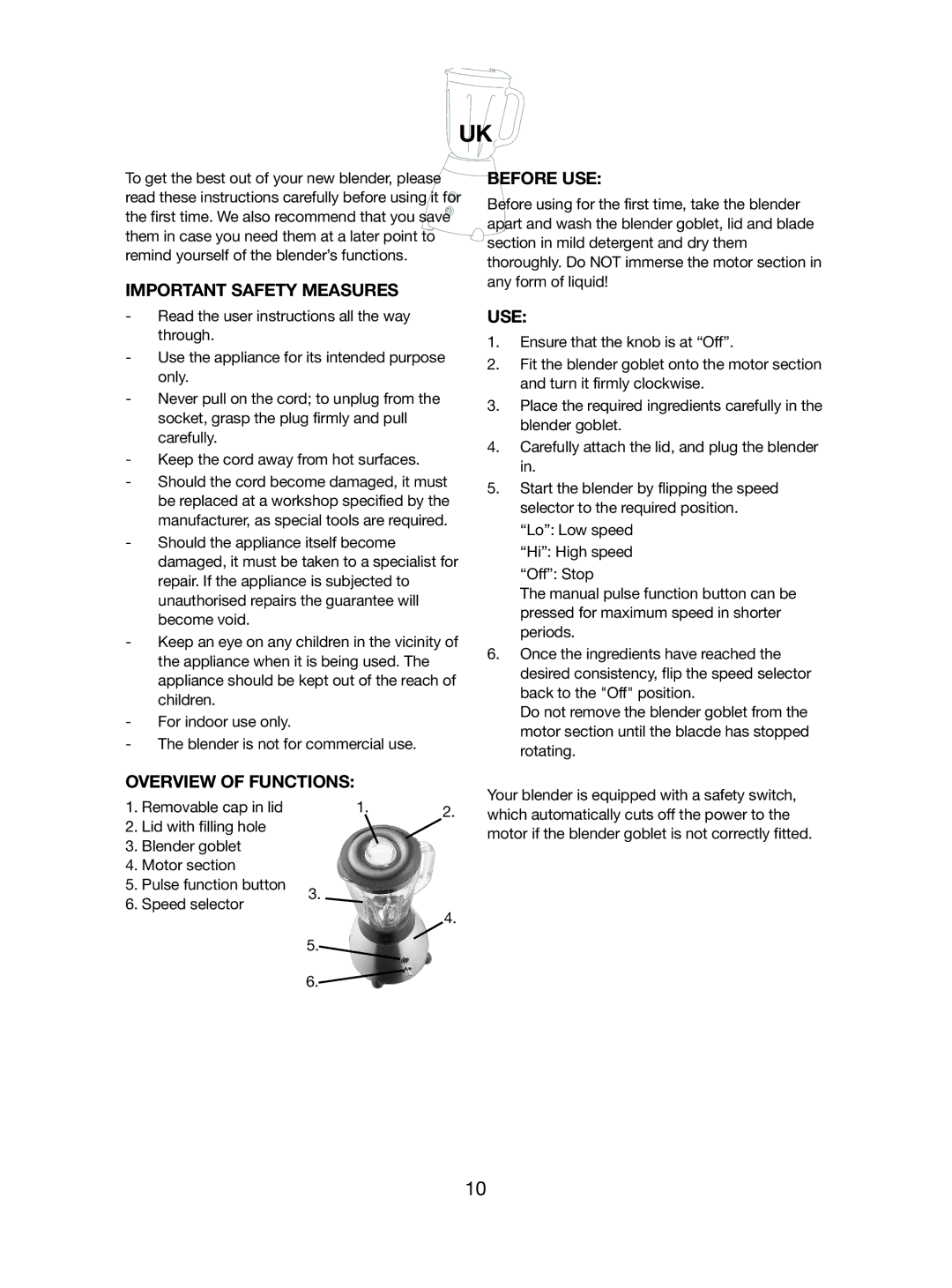 Melissa 246-015 manual Important Safety Measures, Before USE, Use, Overview of Functions 