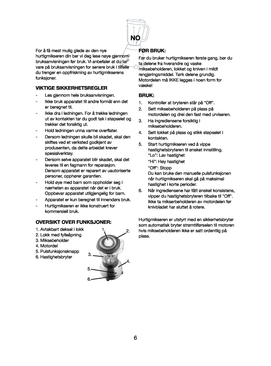 Melissa 246-015 manual Viktige Sikkerhetsregler, Før Bruk, Oversikt Over Funksjoner 