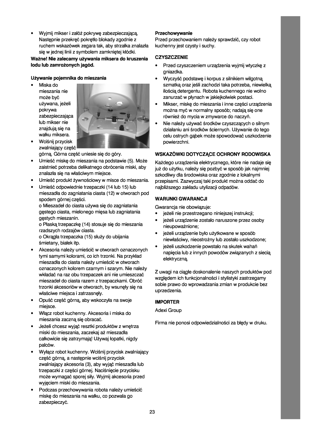 Melissa 246-016 manual U˝ywanie pojemnika do mieszania, Przechowywanie, Czyszczenie, Wskazówki Dotyczñce Ochrony Rodowiska 