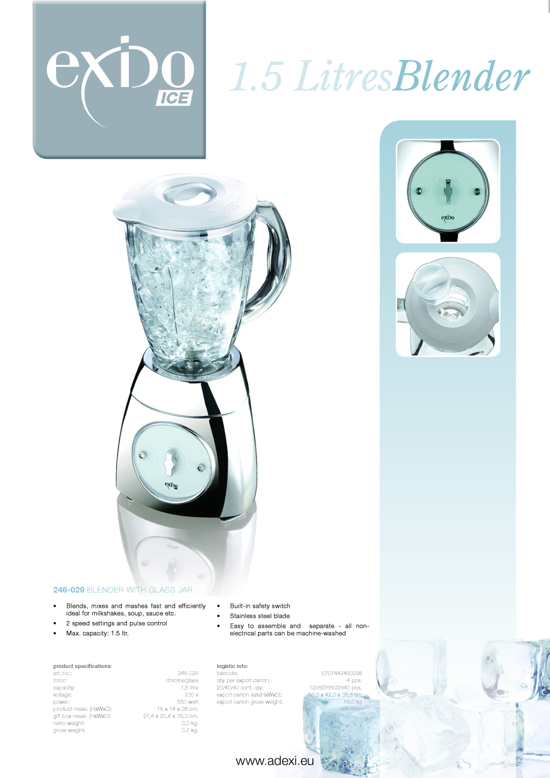 Melissa specifications LitresBlender, 246-029Blender with glass jAR 