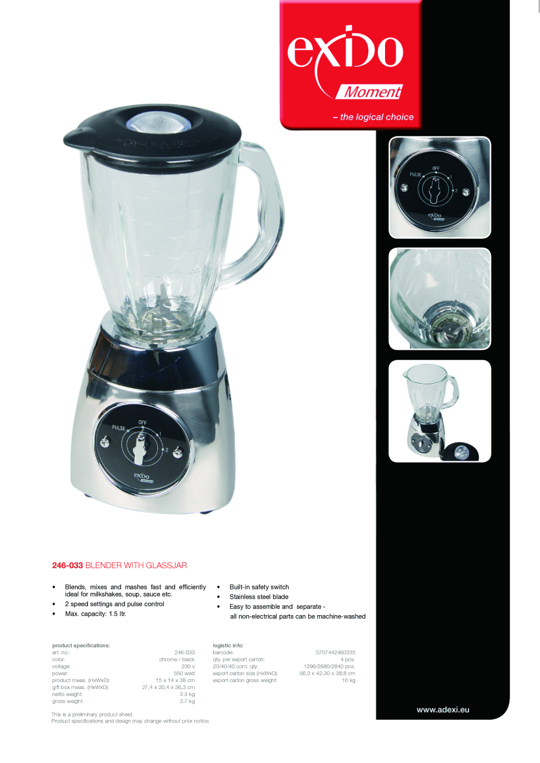 Melissa specifications 246-033Blender with glassjar 