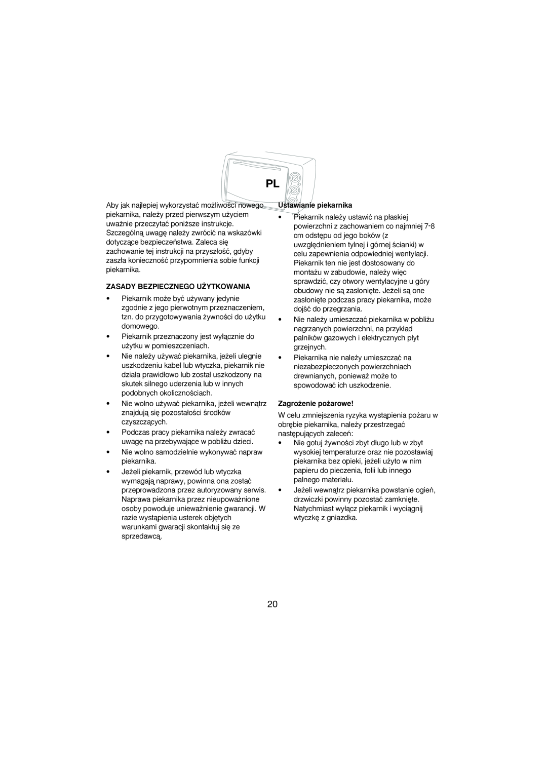 Melissa 251-003 manual Zasady Bezpiecznego U˚Ytkowania, Ustawianie piekarnika, Zagro˝enie po˝arowe 