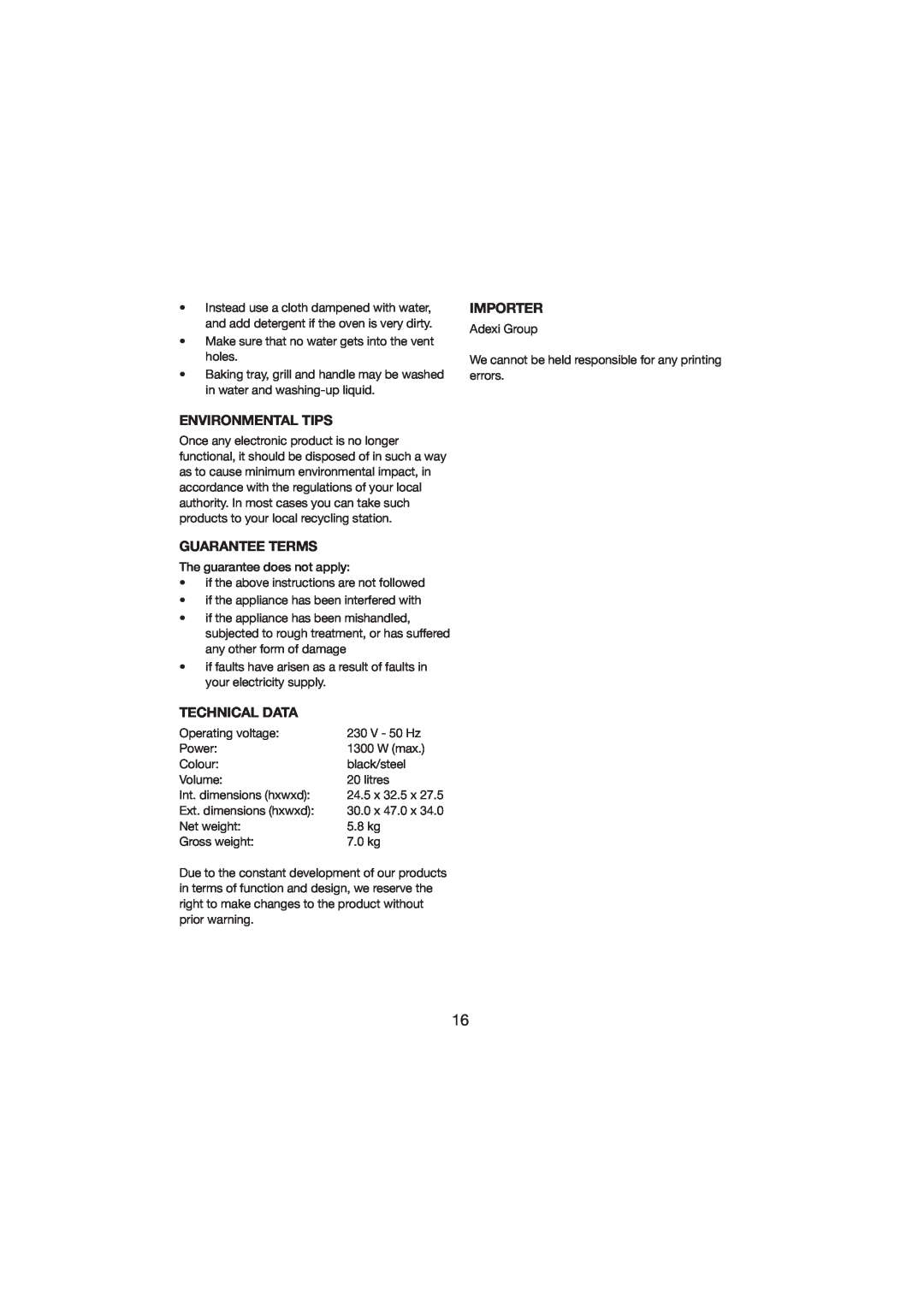 Melissa 251-003/004 manual Environmental Tips, Guarantee Terms, Technical Data, Importer 