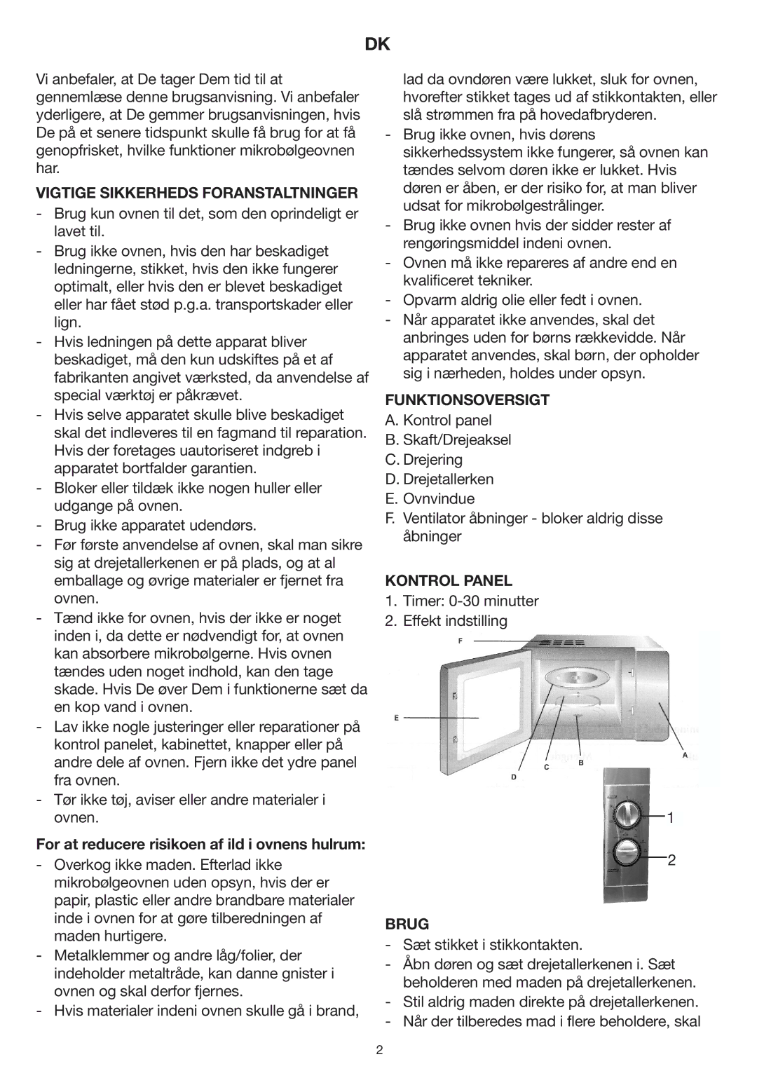 Melissa 253-002 Vigtige Sikkerheds Foranstaltninger, For at reducere risikoen af ild i ovnens hulrum, Funktionsoversigt 