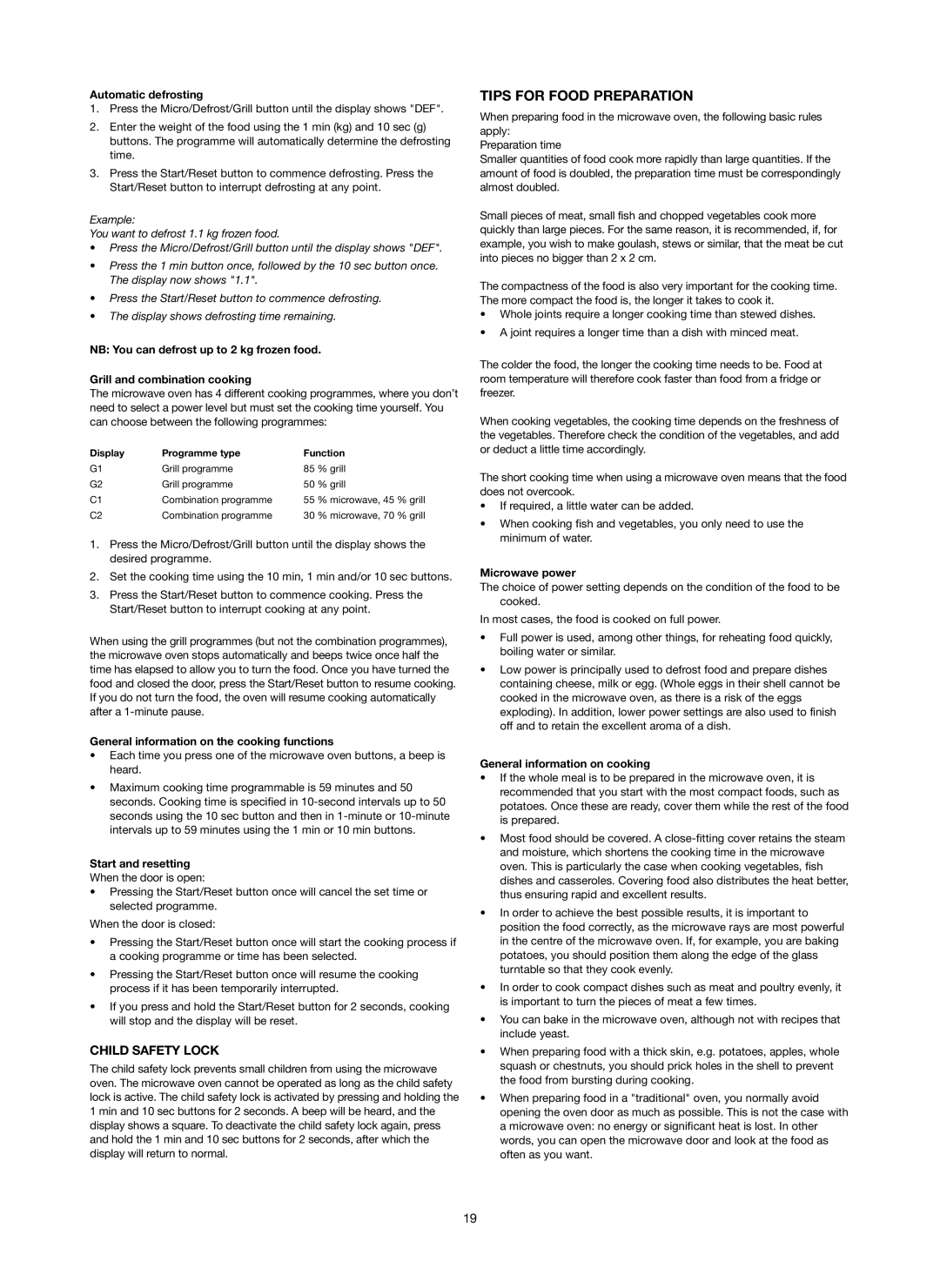 Melissa 253-006 manual Tips for Food Preparation, Child Safety Lock 