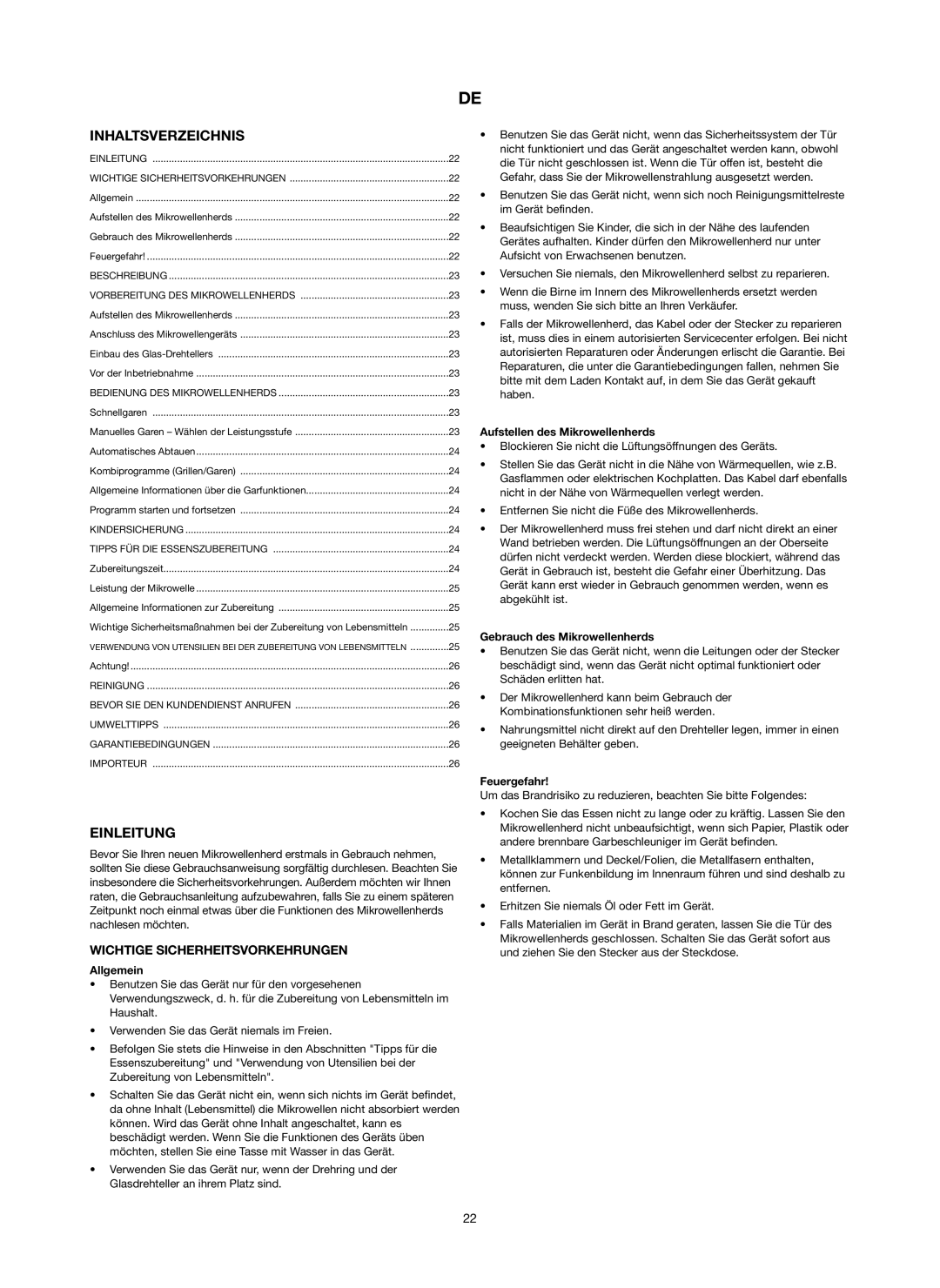 Melissa 253-006 manual Inhaltsverzeichnis, Einleitung, Wichtige Sicherheitsvorkehrungen 