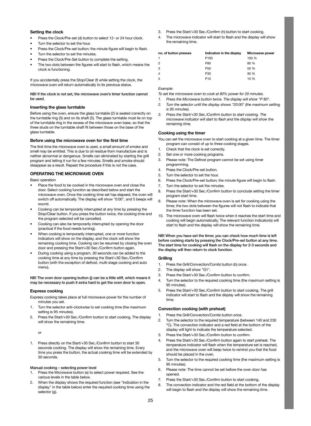 Melissa 253-012 manual Operating the Microwave Oven 