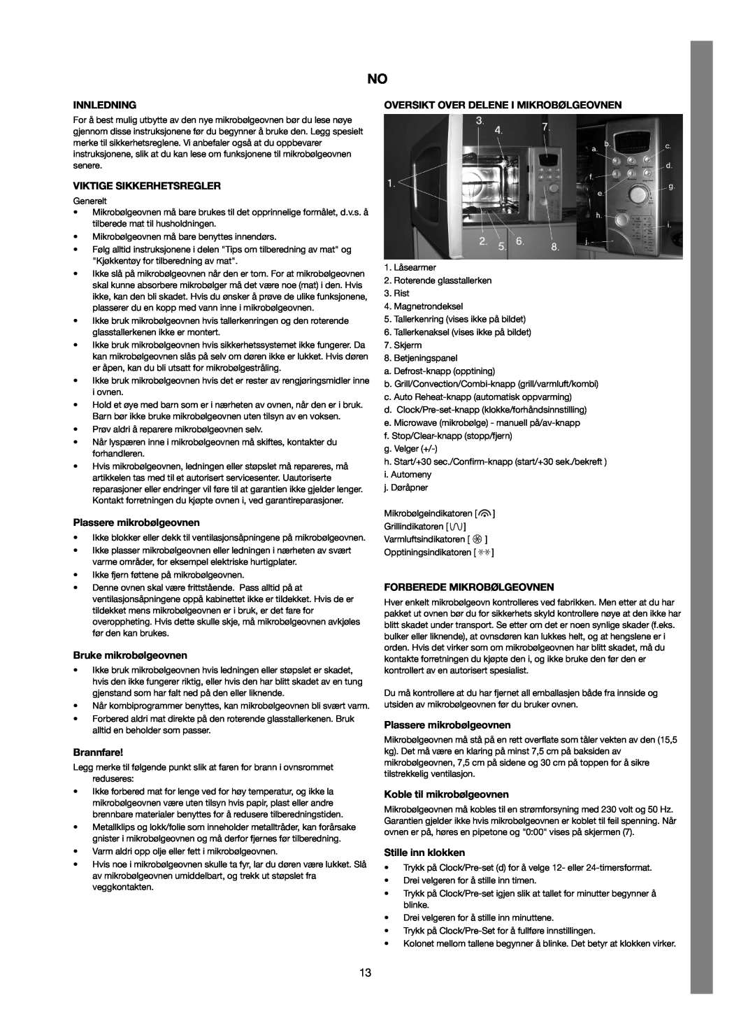 Melissa 253-012 manual Innledning, Viktige Sikkerhetsregler, Plassere mikrobølgeovnen, Bruke mikrobølgeovnen, Brannfare 