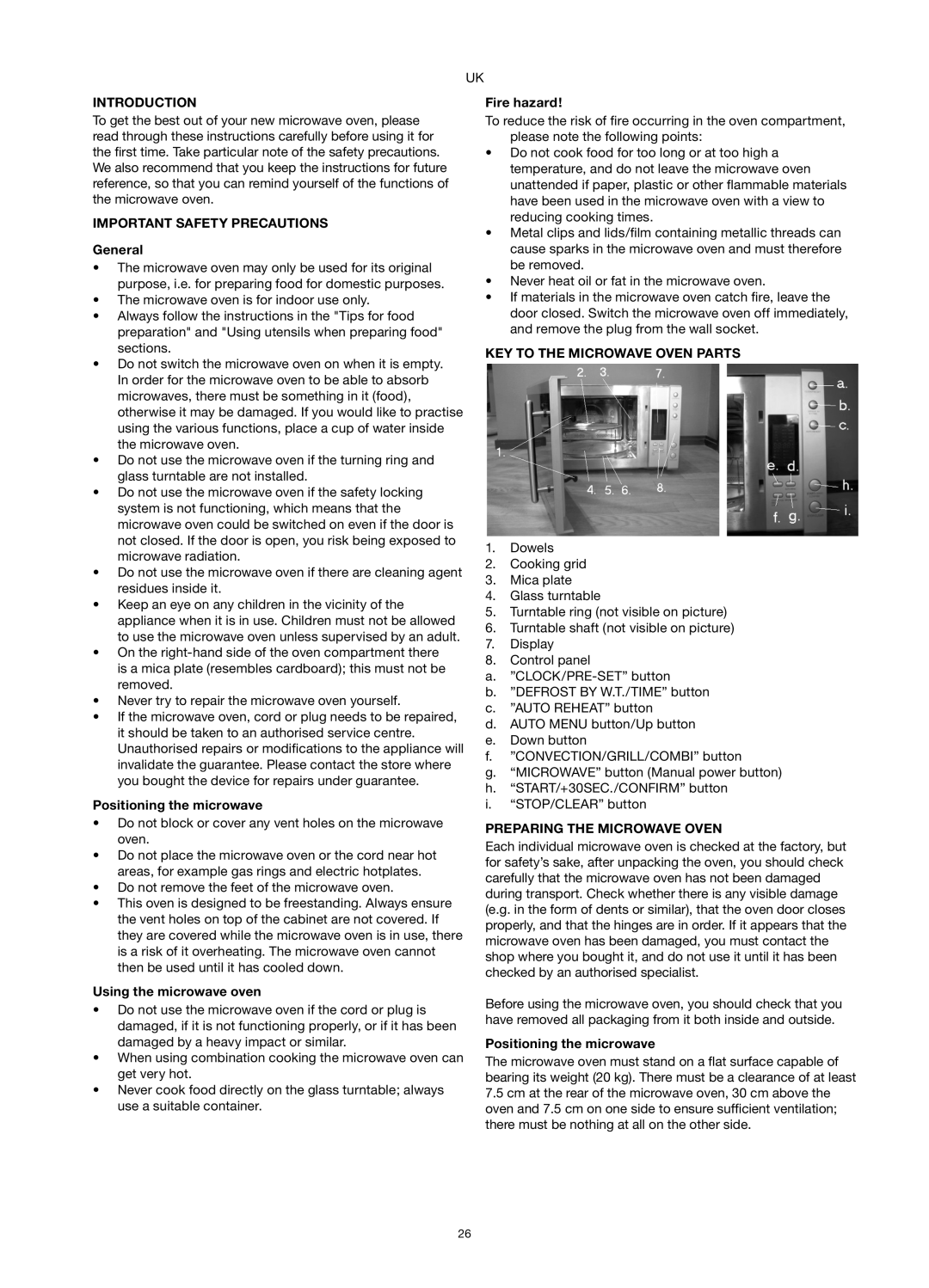 Melissa 253-013 Introduction, Important Safety Precautions, KEY to the Microwave Oven Parts, Preparing the Microwave Oven 