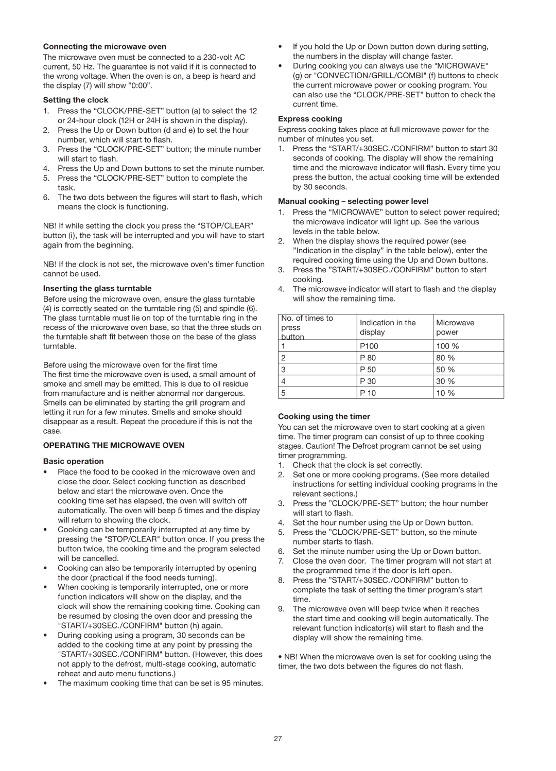 Melissa 253-013 manual Operating the Microwave Oven 