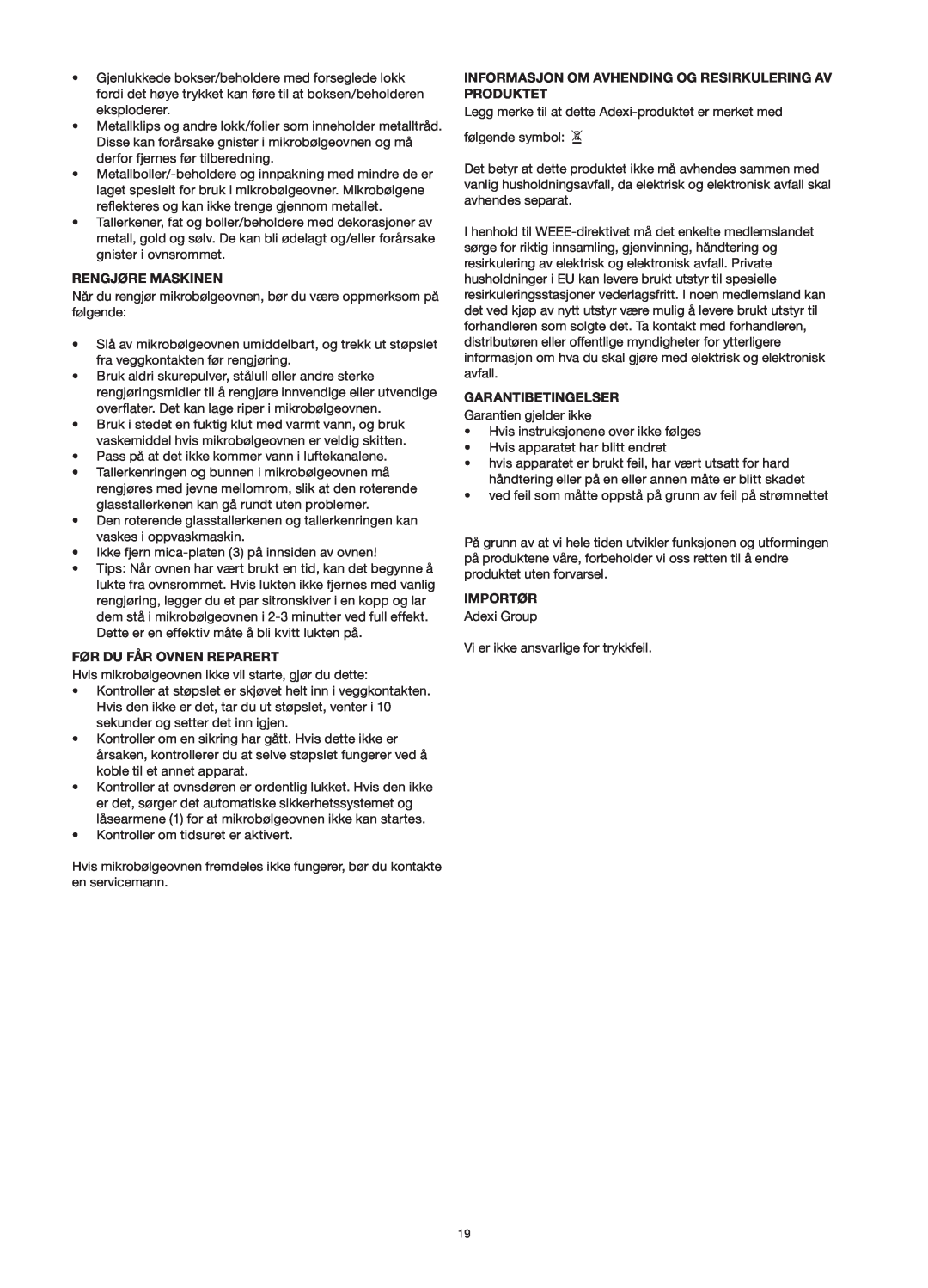 Melissa 253-013 manual Rengjøre Maskinen, Før Du Får Ovnen Reparert, Informasjon Om Avhending Og Resirkulering Av Produktet 