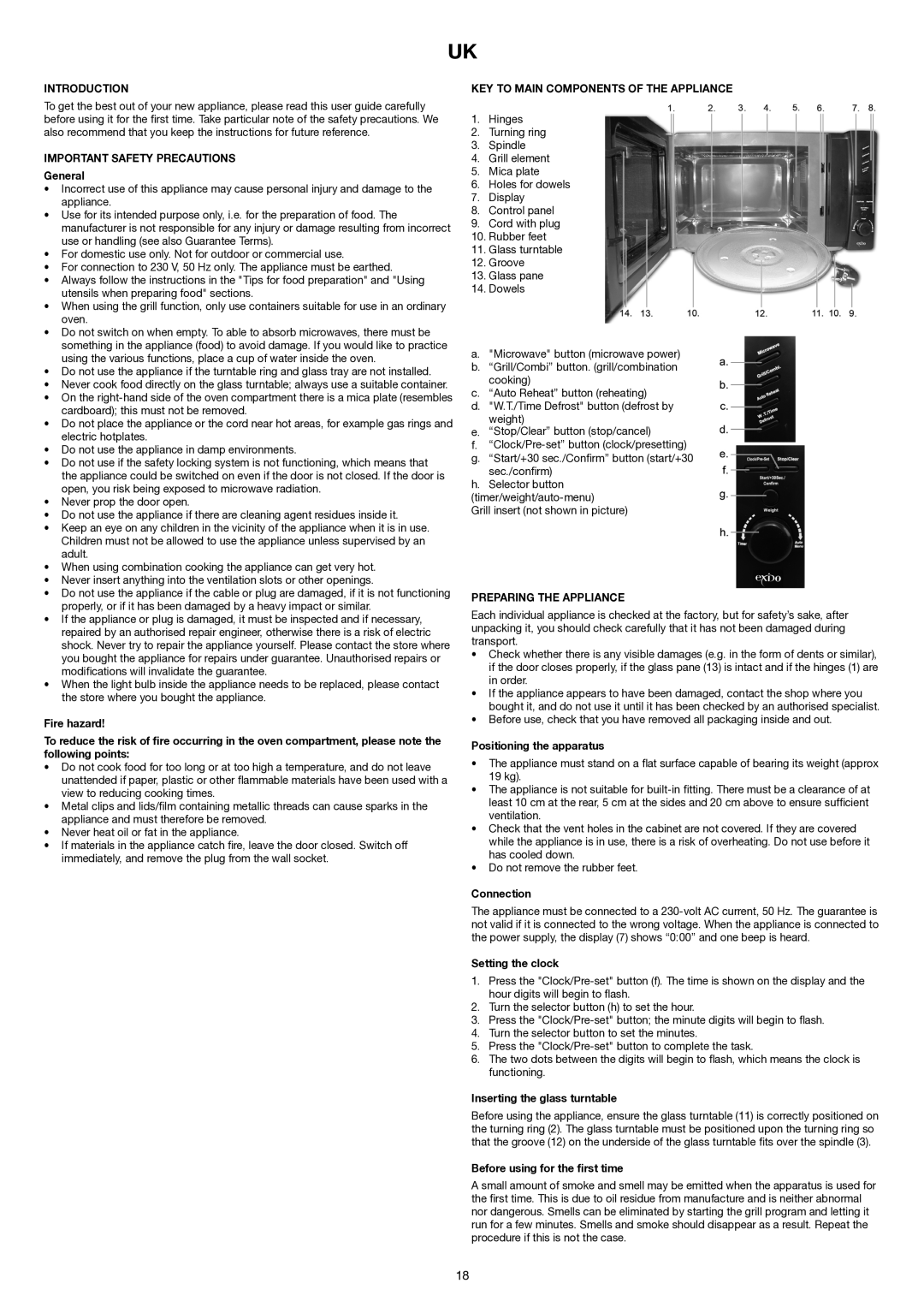 Melissa 253-018 manual Introduction, Important Safety Precautions, KEY to Main Components of the Appliance 