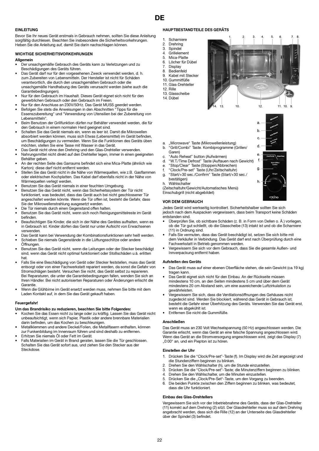 Melissa 253-018 manual Einleitung, Wichtige Sicherheitsvorkehrungen, Hauptbestandteile DES Geräts, VOR DEM Gebrauch 