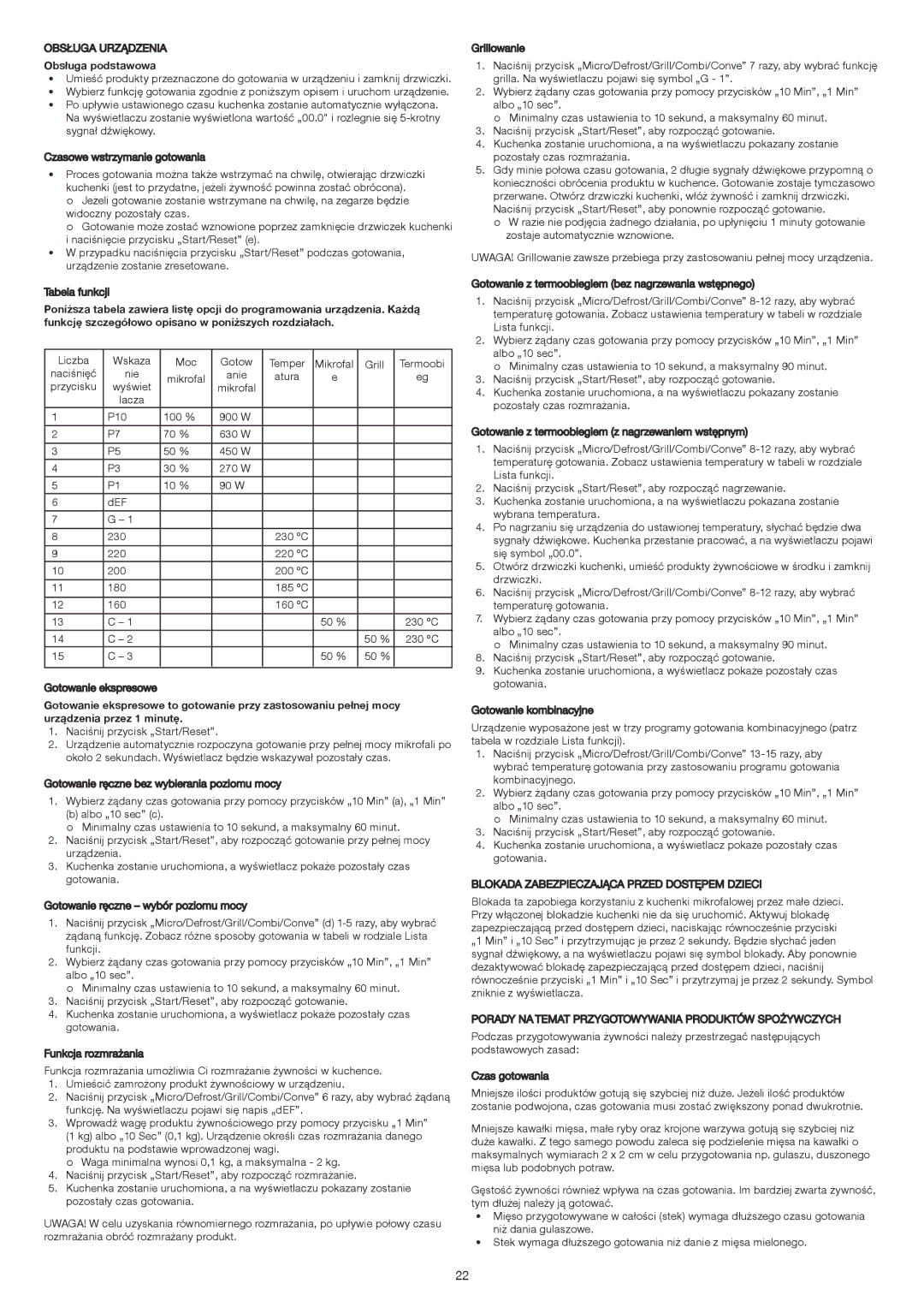 Melissa 253-021 manual Obsługa podstawowa, Blokada Zabezpieczająca Przed Dostępem Dzieci 